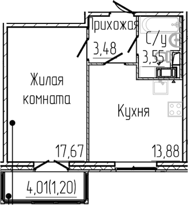 1-комнатная квартира 39.78 м², 4/8 эт., ЖК «SERTOLOVO PARK»